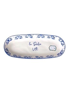 La Dolce Vita Long Tapas Serving Plate 14” Hand Painted Appetizer Ceramic NWT